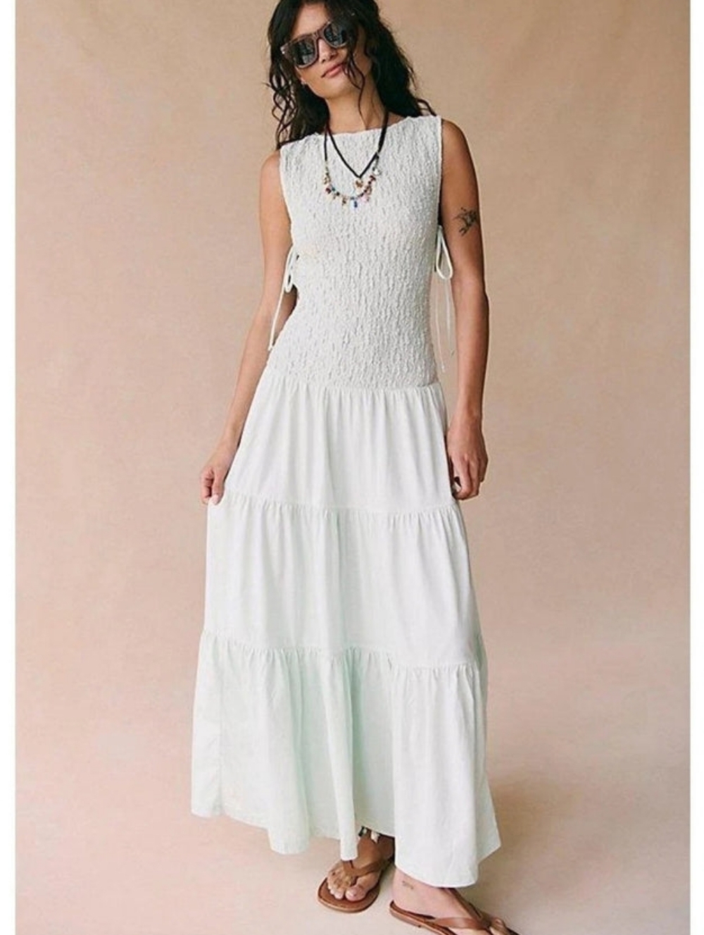 Free-est Sterling Smocked Side Tie Maxi Dress Size Medium